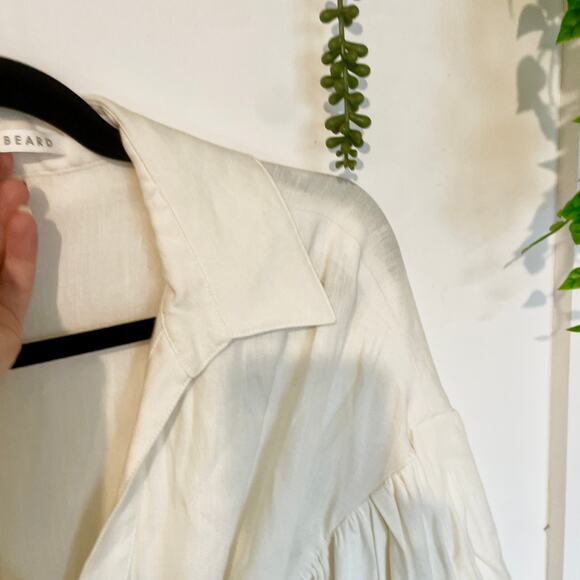 Veronica Beard Samy Linen Shirt Dress Long Puff Sleeves Cream Button Up sz 6 - Picture 3 of 8